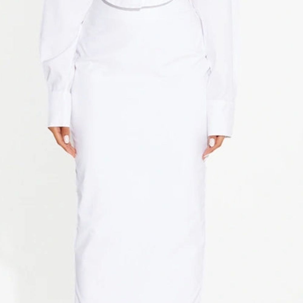 Naked Wardrobe White Ruched Midi Skirt